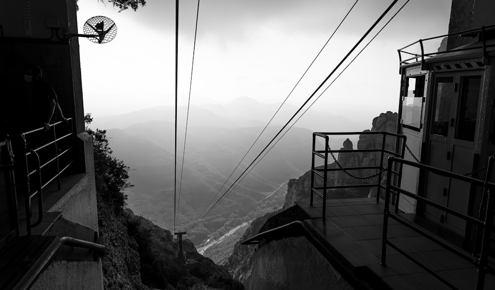 a black and white photo of some stairs