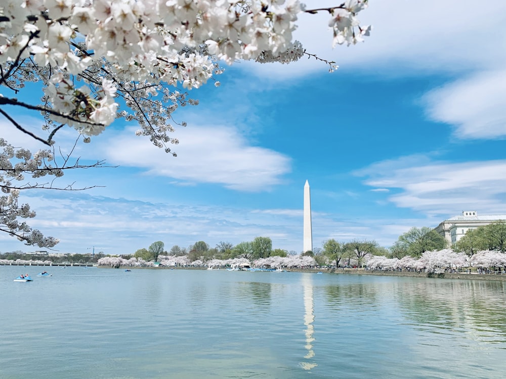 a view of the washington monument from across the water