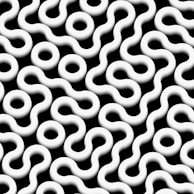 A pattern of interlocking, three-dimensional white tubes against a black background, forming a seamless, continuous maze-like design.