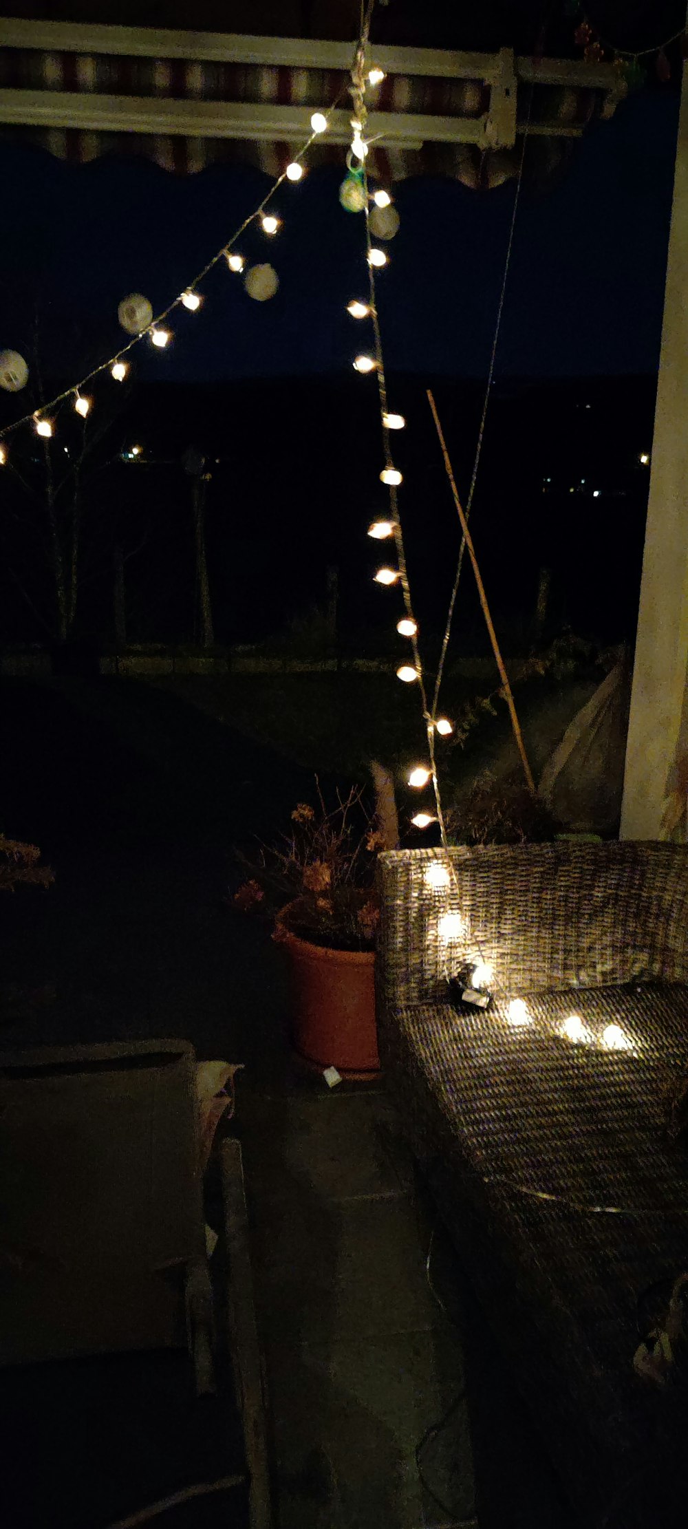 a patio with a lot of lights on it