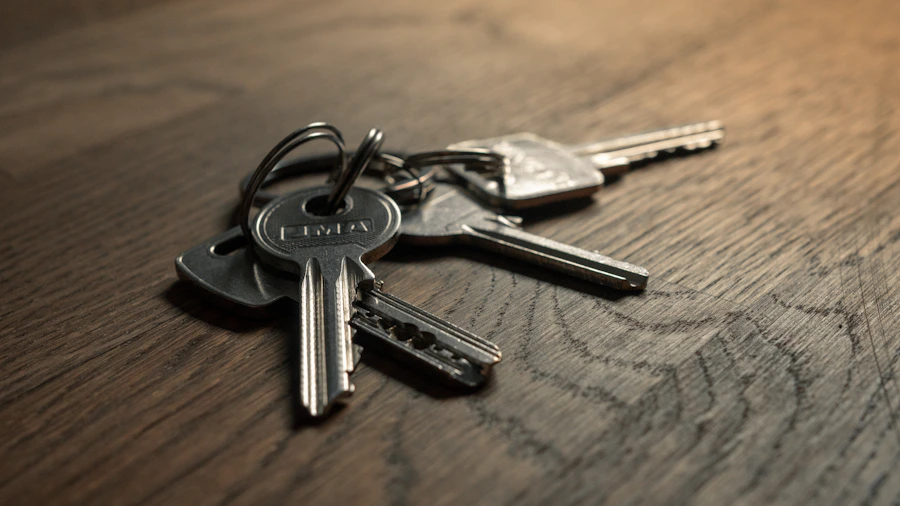 Keys resting on a wooden table
