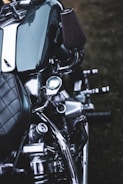 A close-up of a shiny motorcycle ready for raffle.