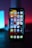 A smartphone displaying its home screen with various app icons such as Facebook, Messenger, Instagram, Netflix, and TikTok. The screen shows notifications on messaging and social media apps, indicating recent activity. The device is placed in a dark ambiance with a gradient background of blue and red tones, creating a modern and sleek appearance.