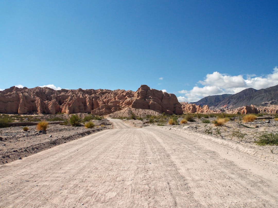 a dirt road in the middle of a desert,