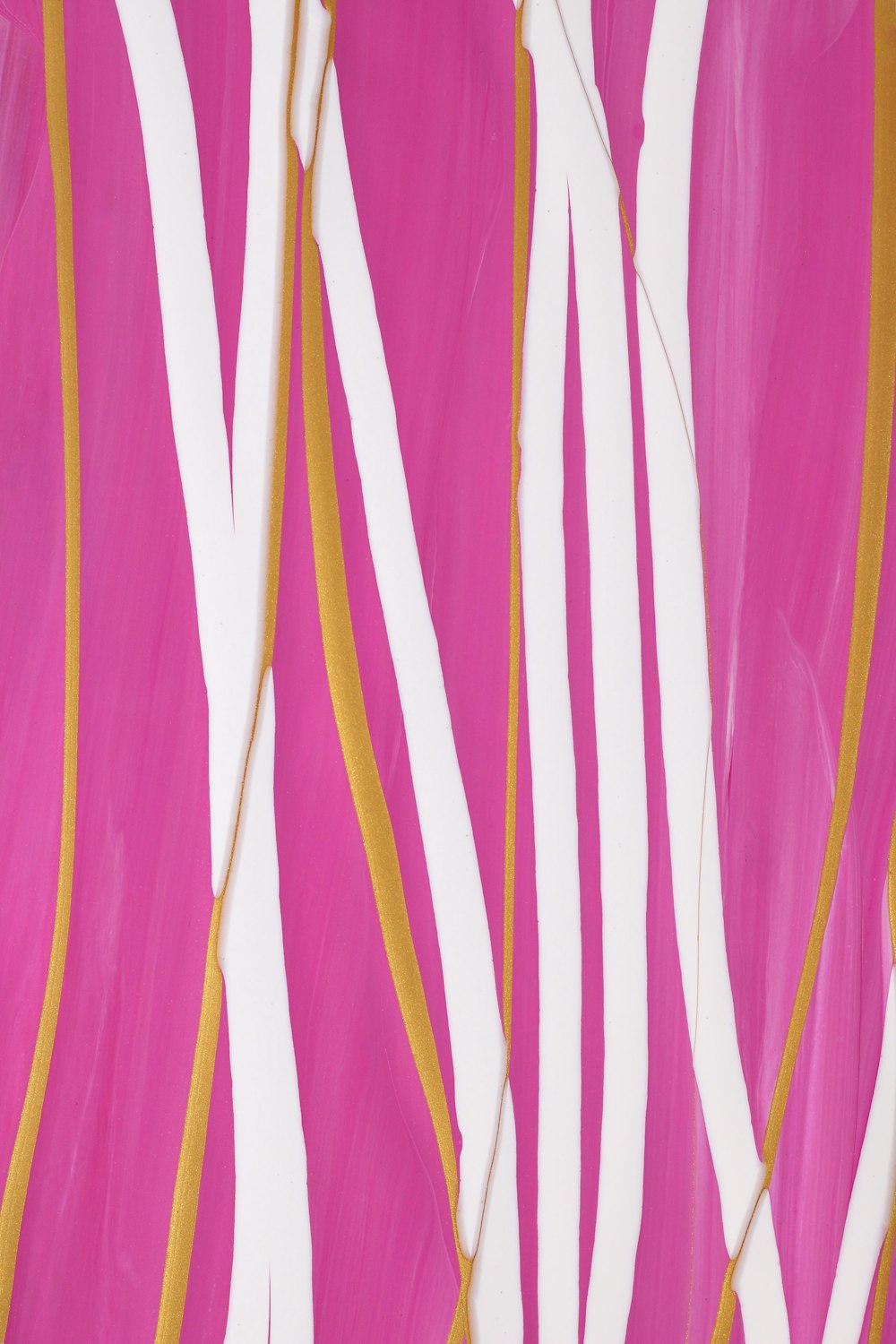 a painting of pink and white stripes on a wall