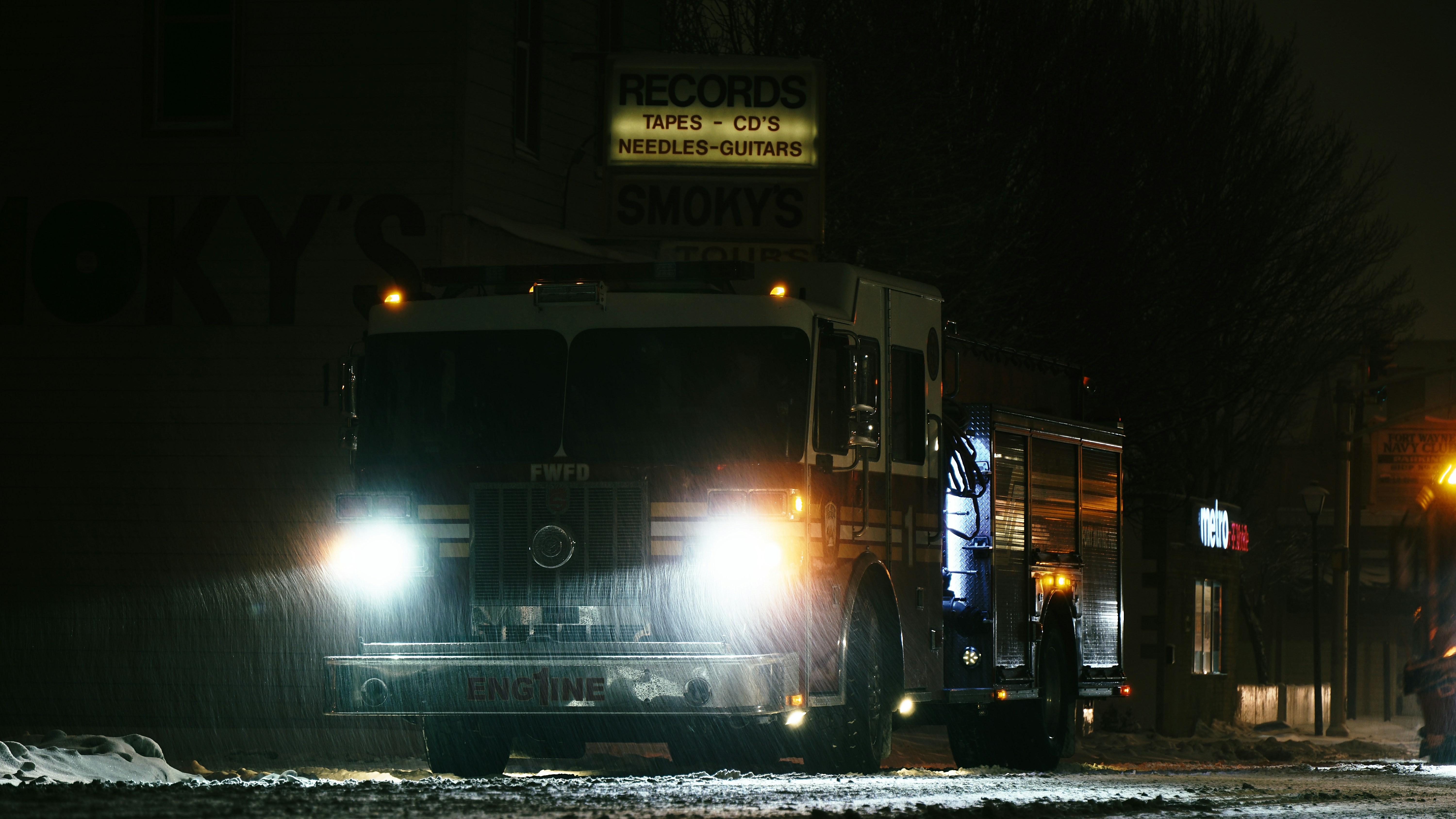 Icebox-branded truck making a night emergency delivery - emergency equipment rental