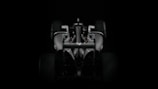 Realistic 3D image of a Formula 1 car racing with neon lights on a dark background