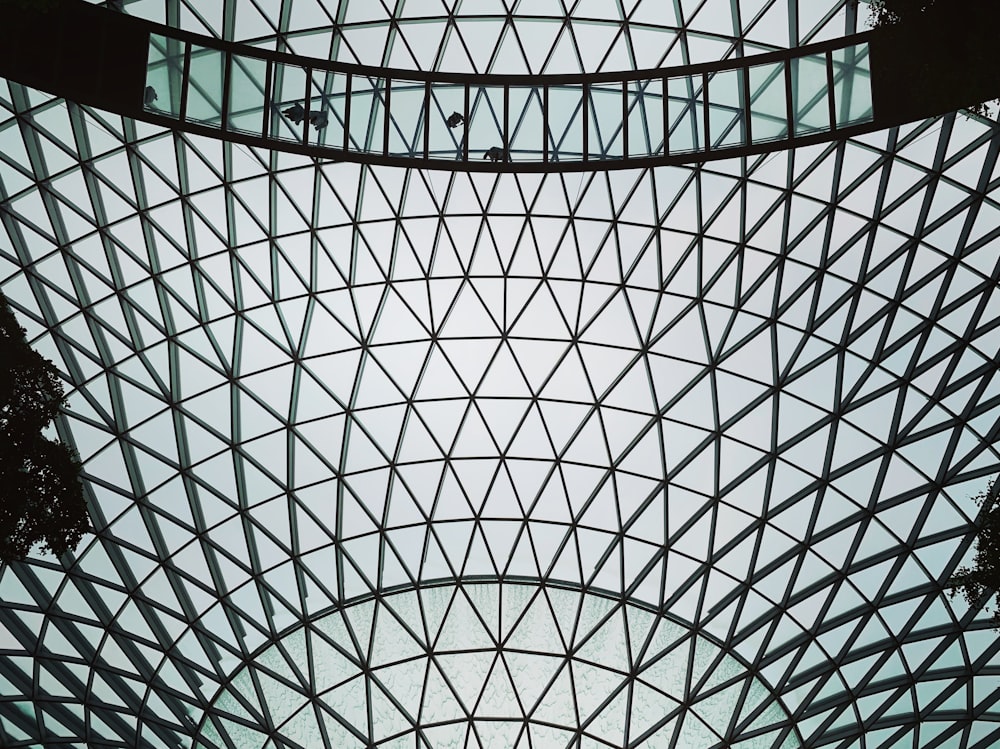 a view of the ceiling of a train station