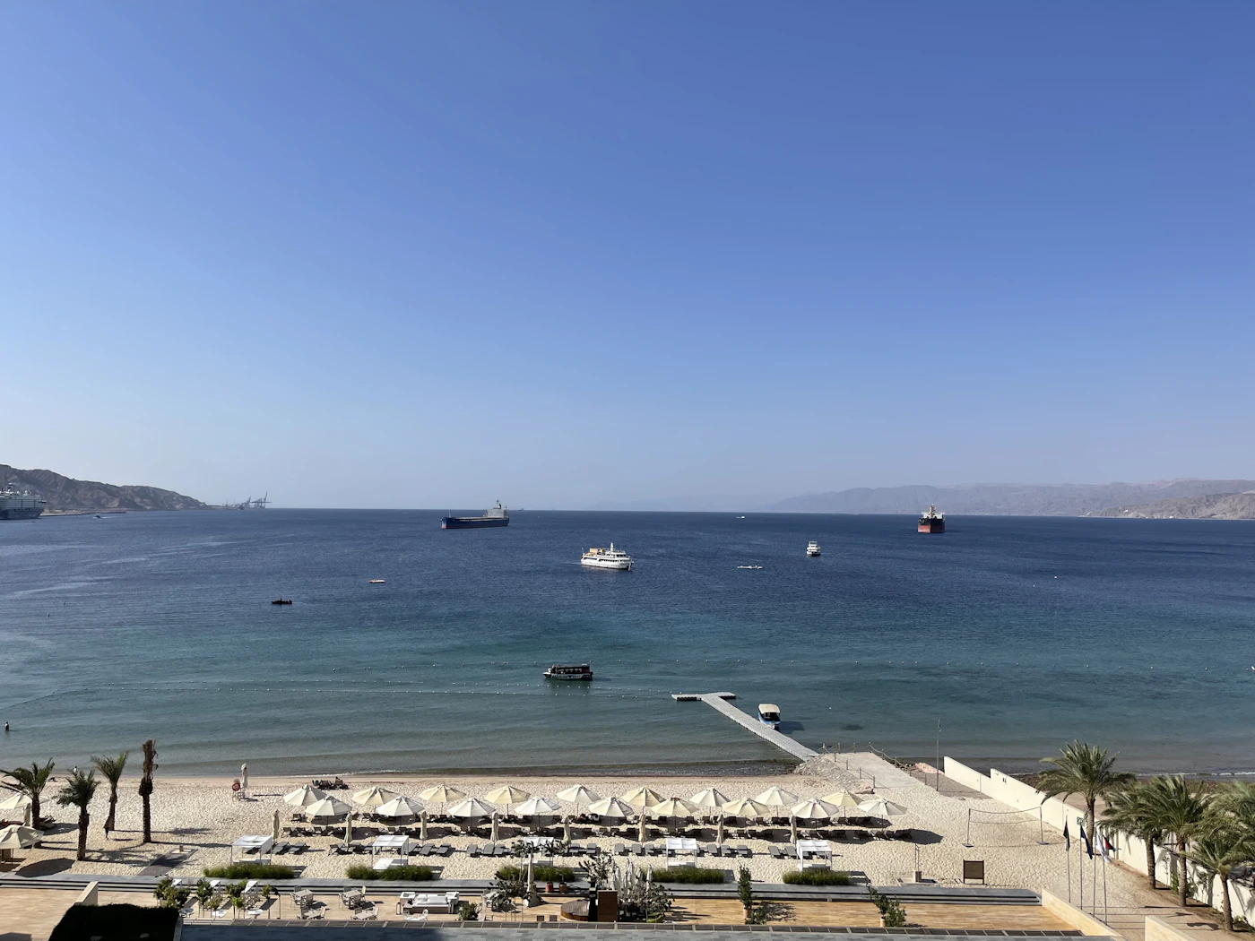 Calm Gulf of Aqaba seen from the Jordanian shore at Aqaba