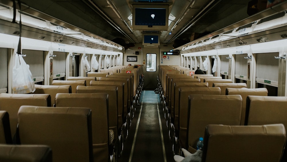 a train car filled with lots of empty seats