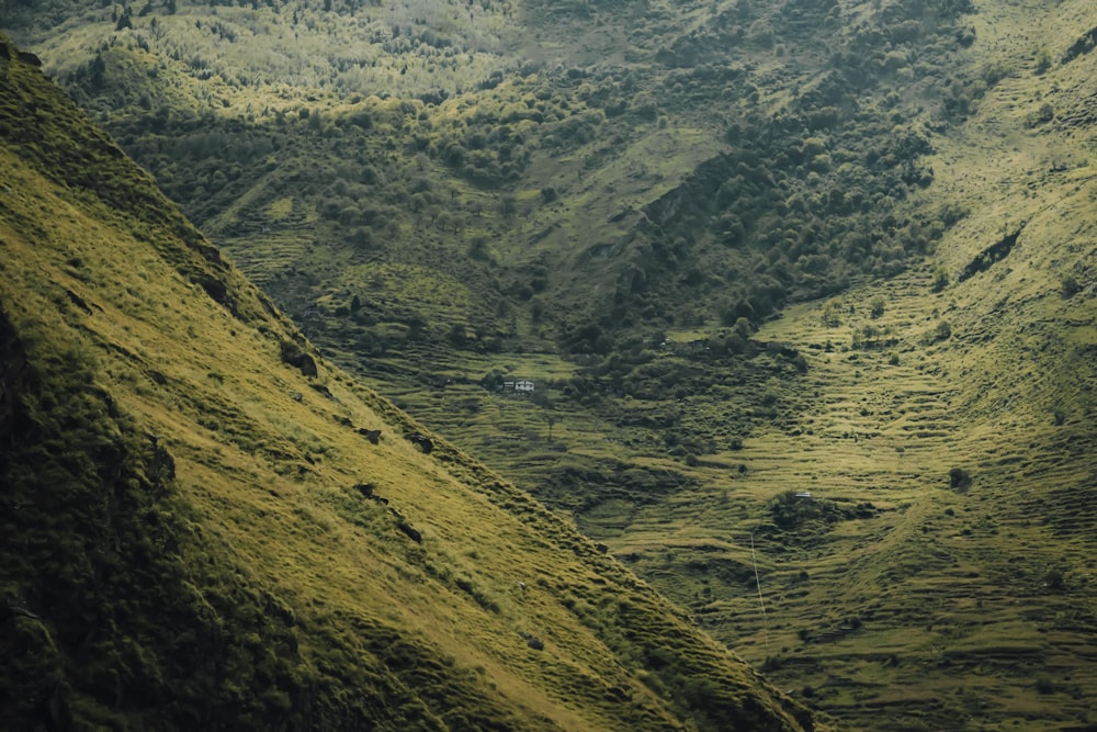 a view of a valley in the middle of a mountain range