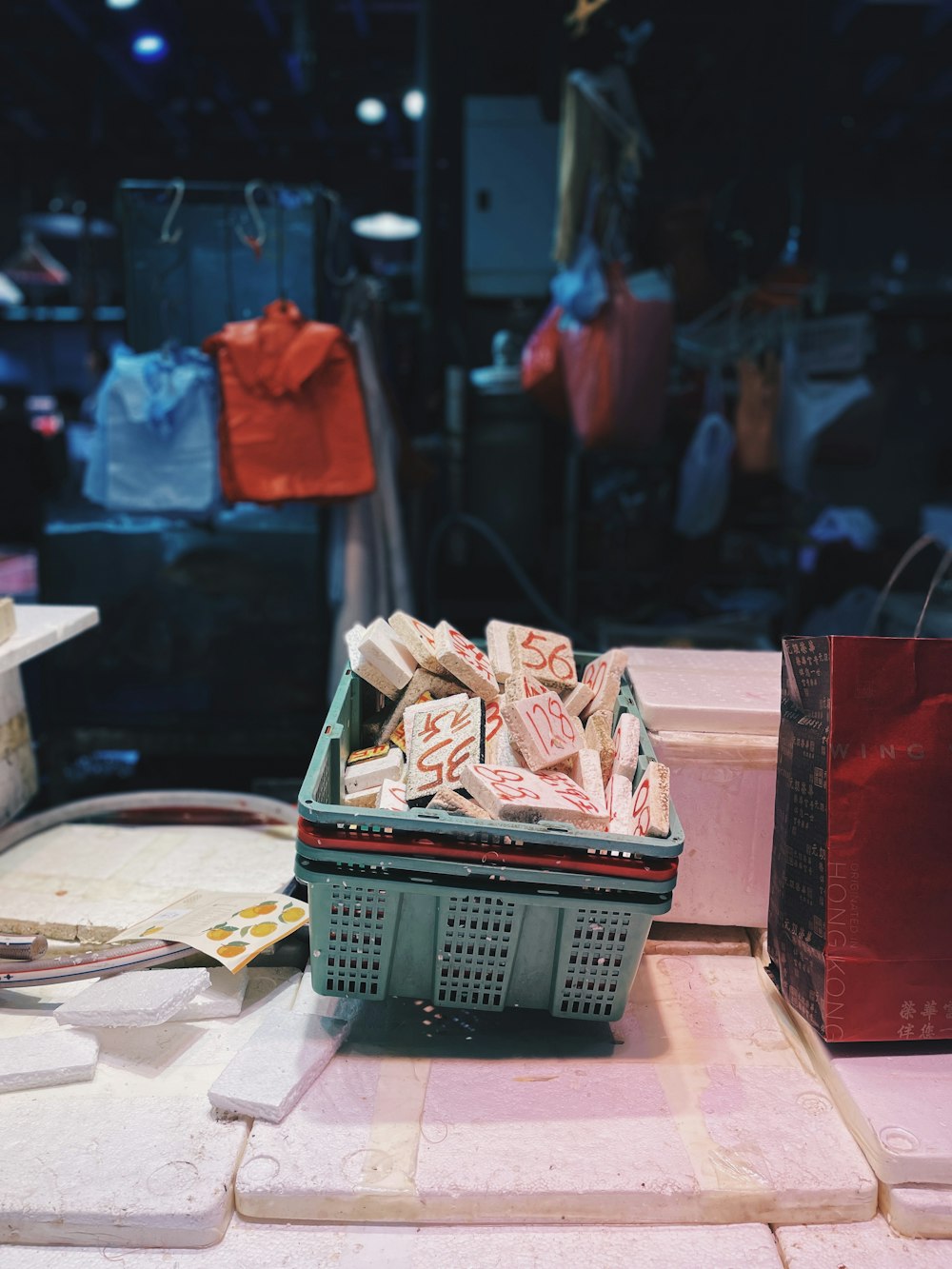 a basket of money sitting on top of a counter