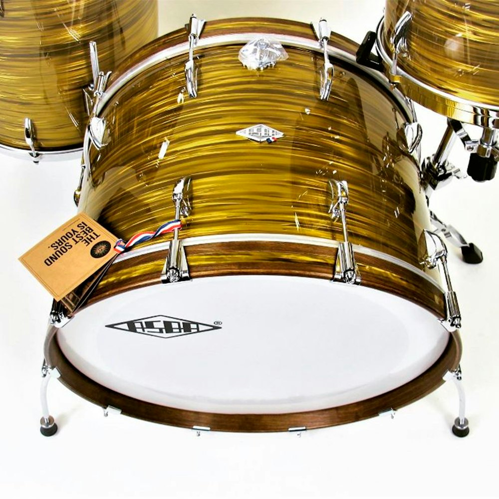 a close up of a drum set on a white background