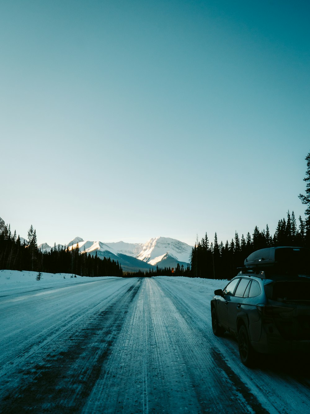 a close up of a snow covered road