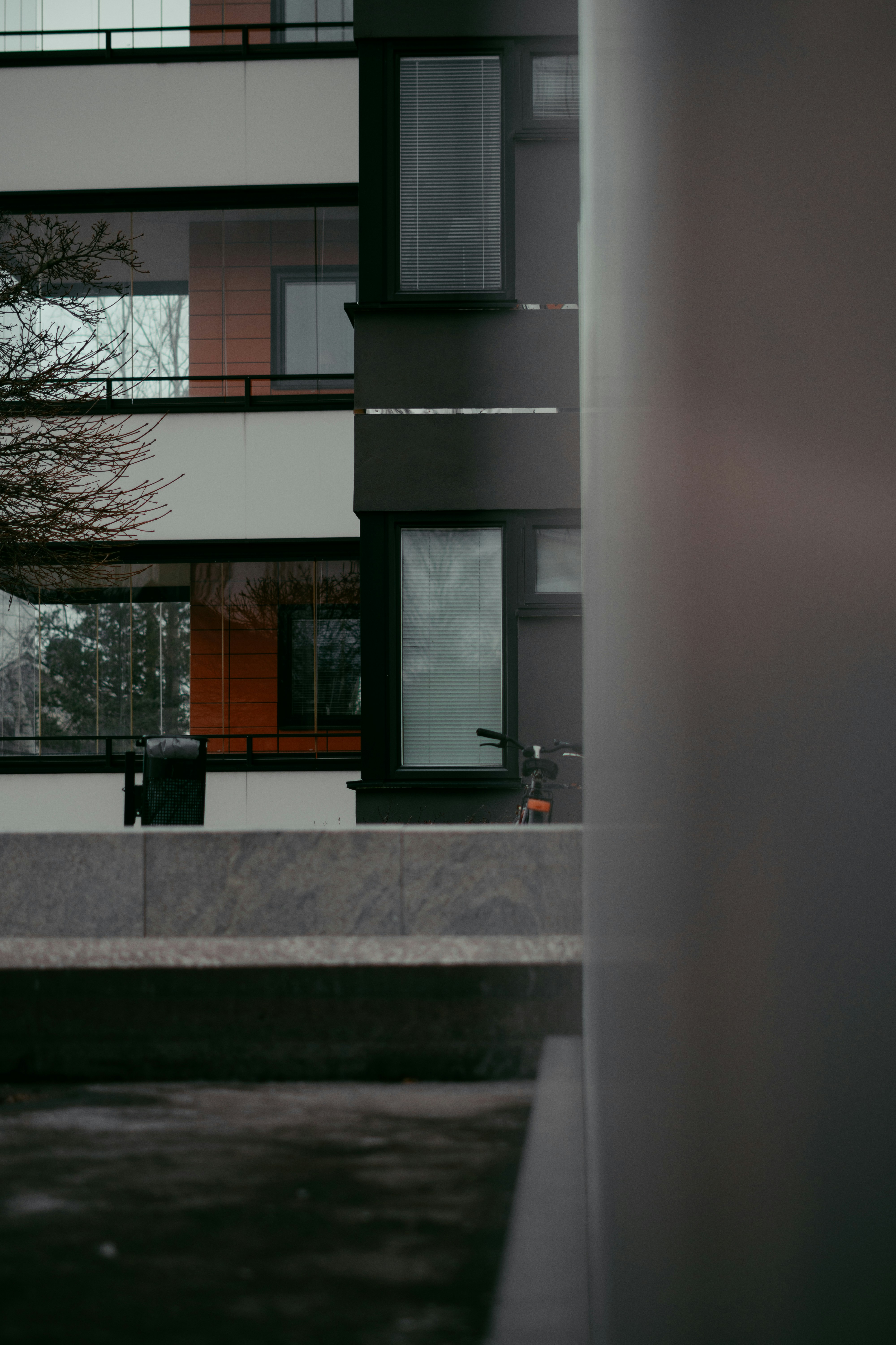 a view of a building through a window