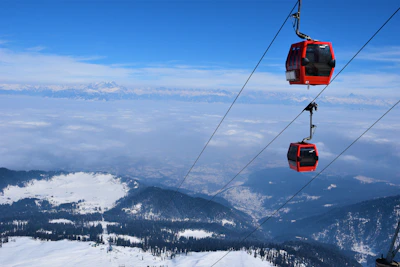 a couple of ski lifts above a snowy mountain
