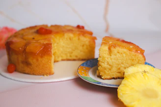 a piece of pineapple upside down cake on a plate
