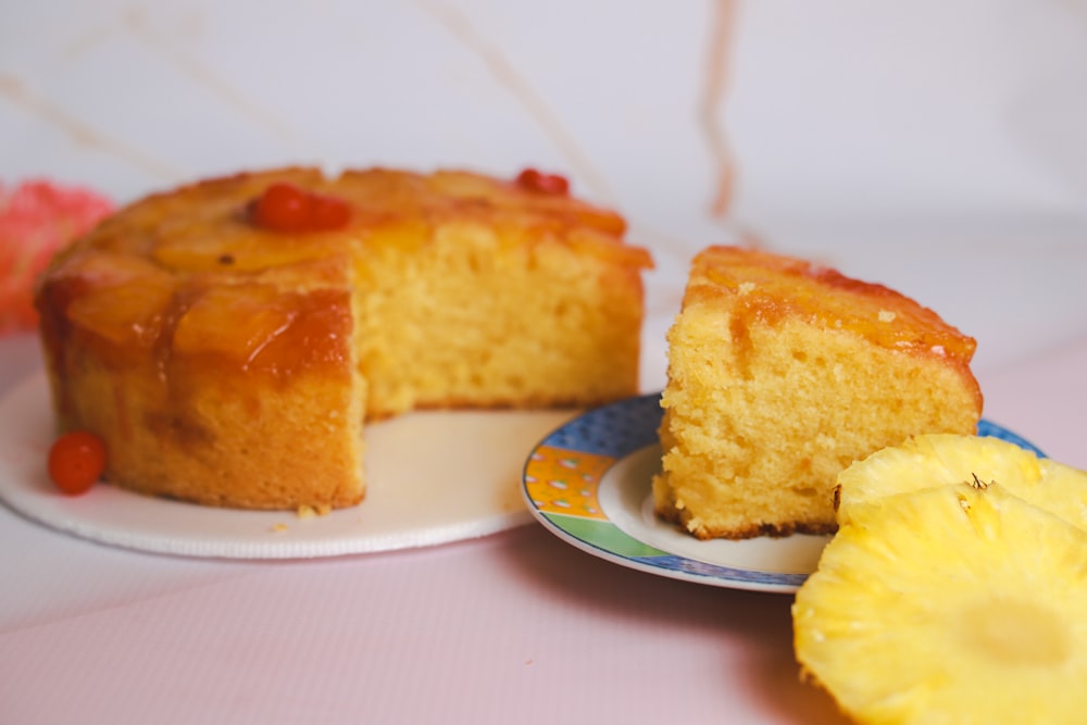 a piece of pineapple upside down cake on a plate