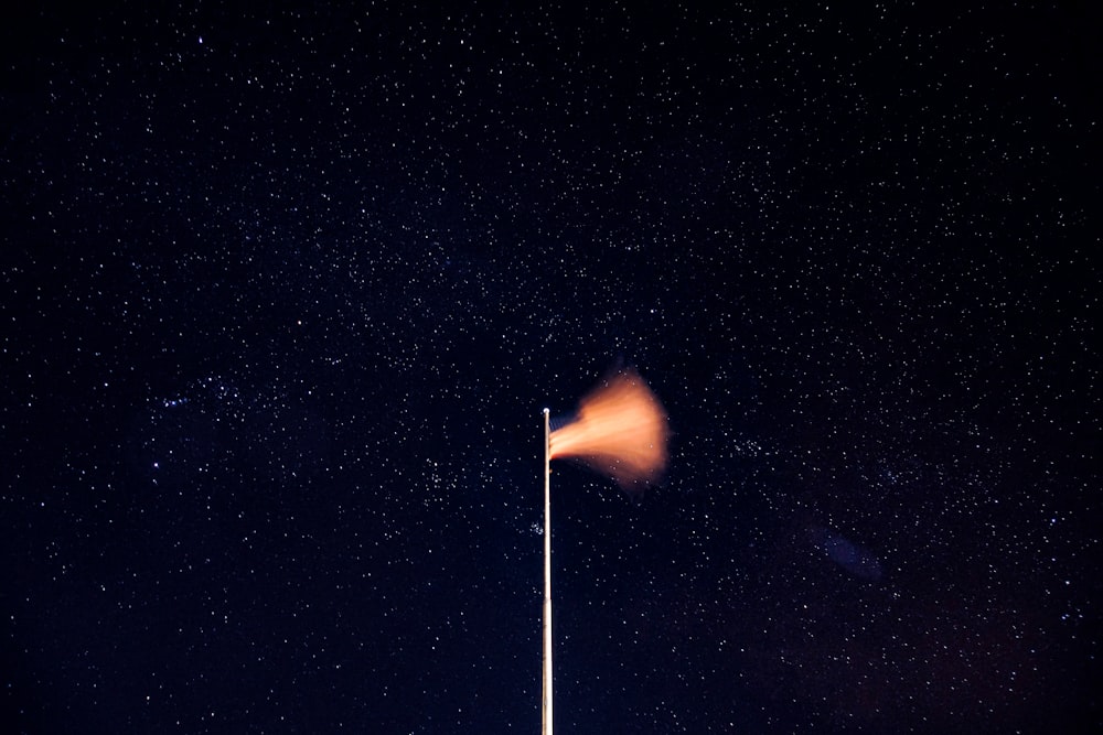 a street light on a pole in the middle of the night