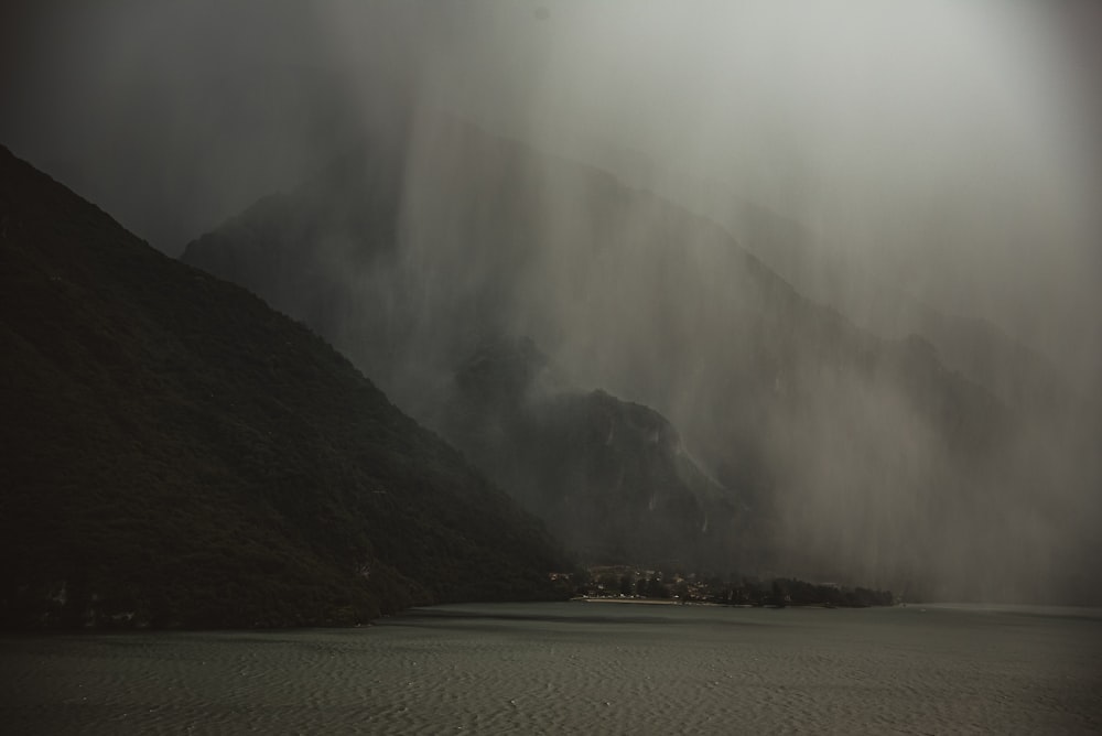 a large body of water surrounded by mountains