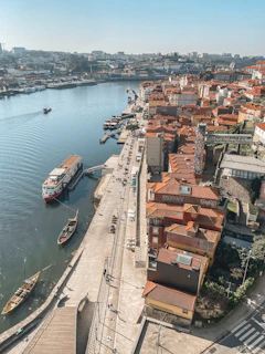 a view of a body of water with a city in the background