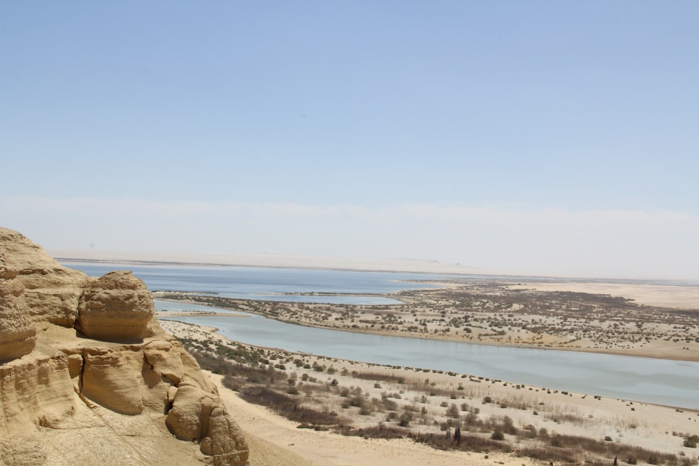 a large body of water sitting next to a sandy beach