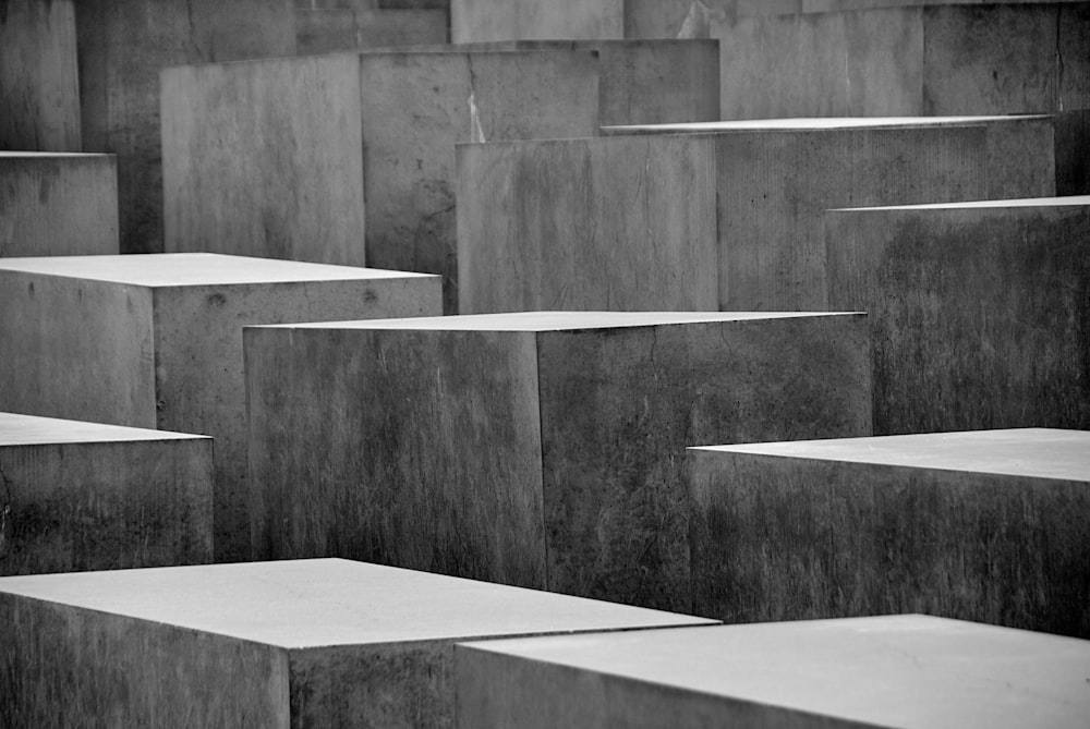 a black and white photo of concrete blocks