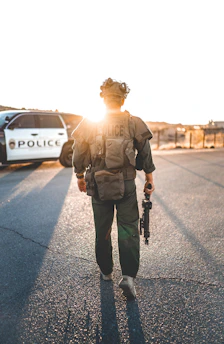 a police officer walking down the street