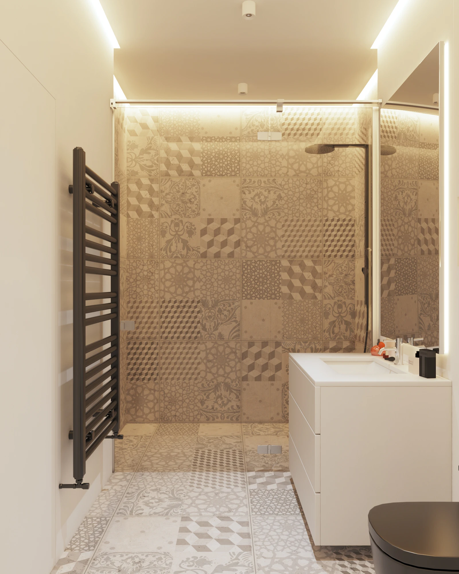 A bathroom with a WC, a basin and a shower