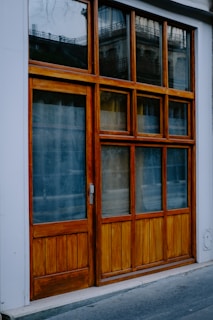 a building next to a window