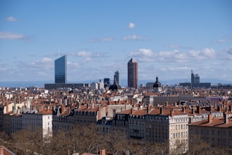 a view of a city with tall buildings