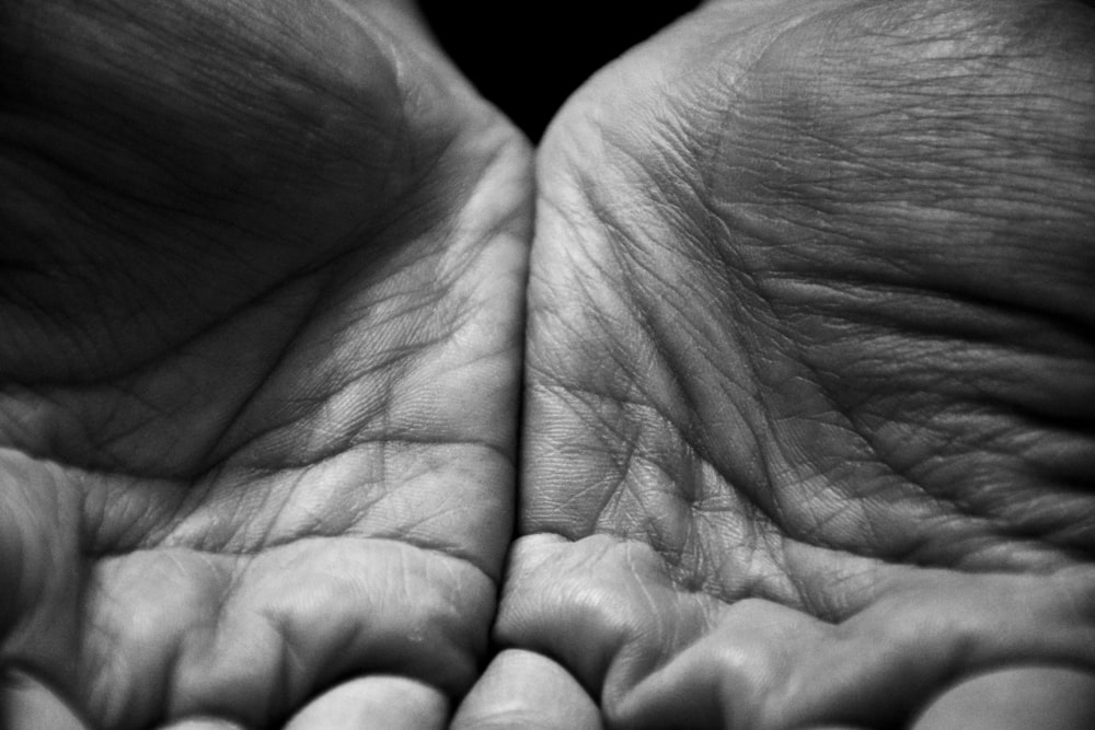 une photo en noir et blanc d’une paire de mains