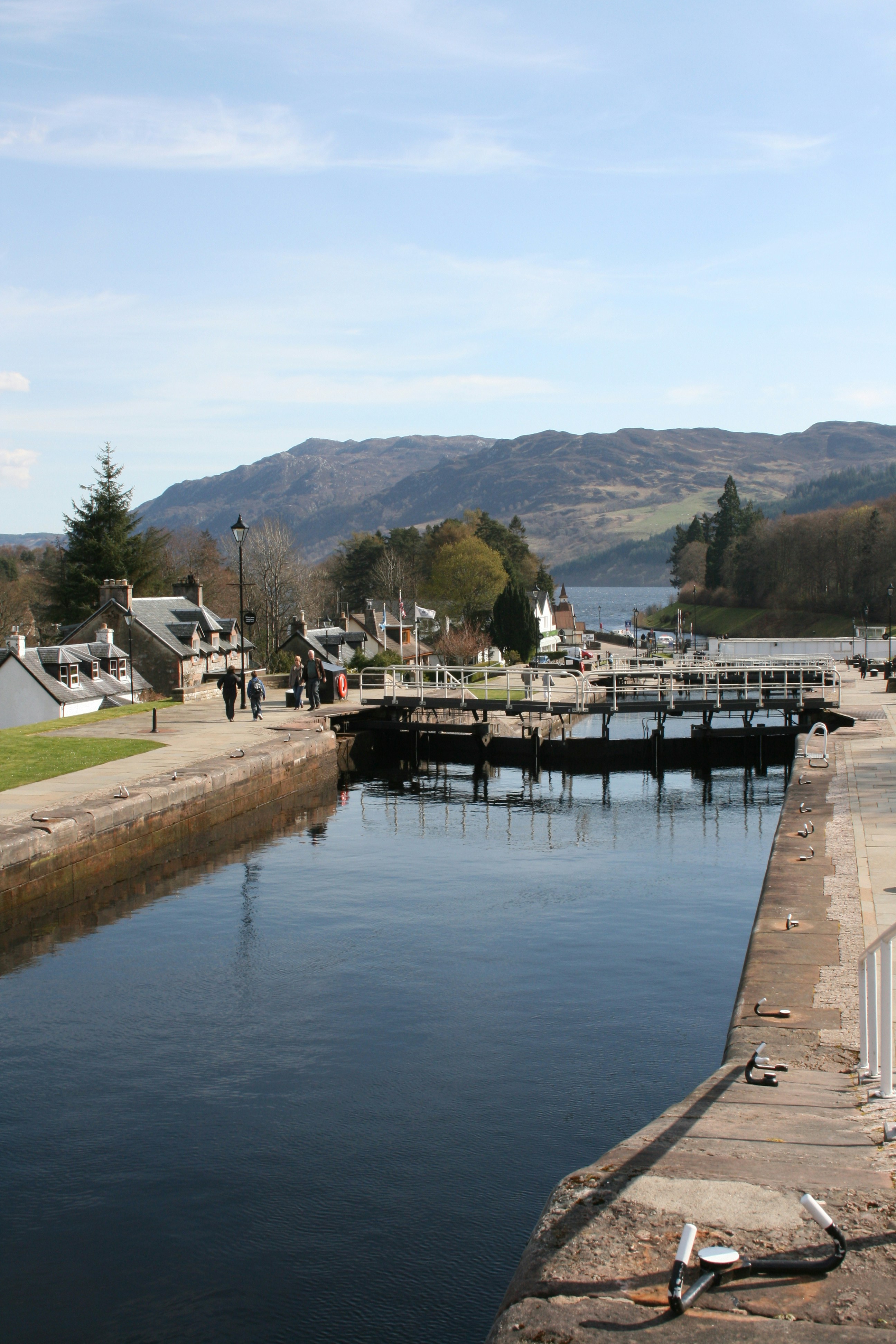Boats going through the locks at Fort Augustus on the Caledonian Canal.
