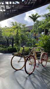 Luxury villa terrace with premium bicycles ready for guest use.