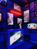 a television sitting on top of a table in a room