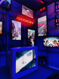 a television sitting on top of a table in a room