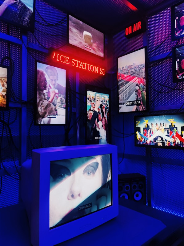 a television sitting on top of a table in a room