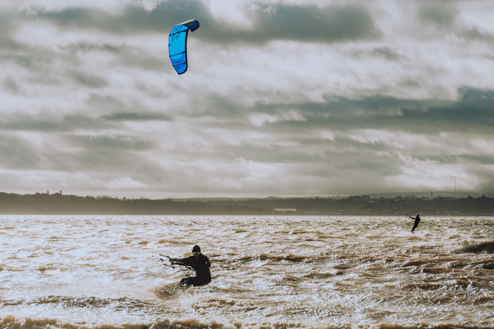 a person riding a surfboard on top of a body of water