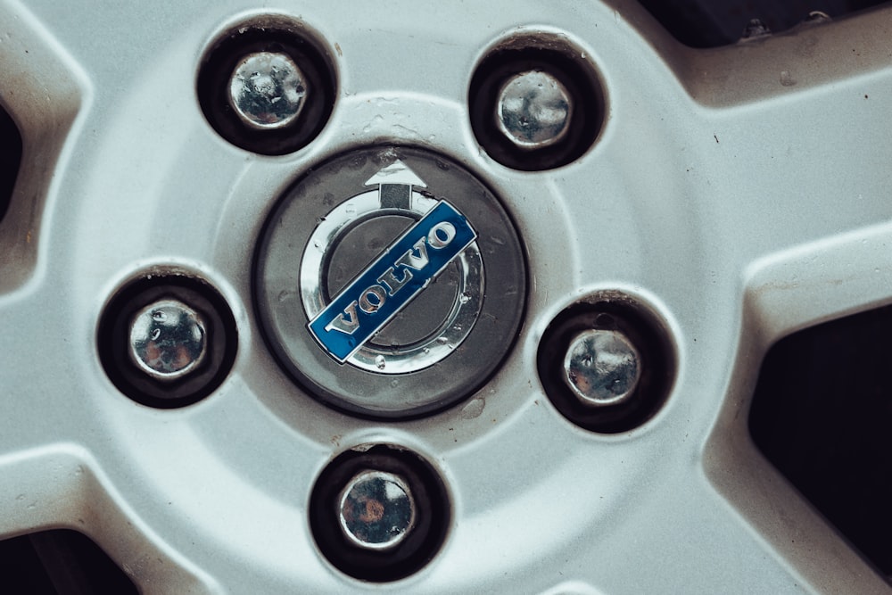 a close up of a wheel with a logo on it