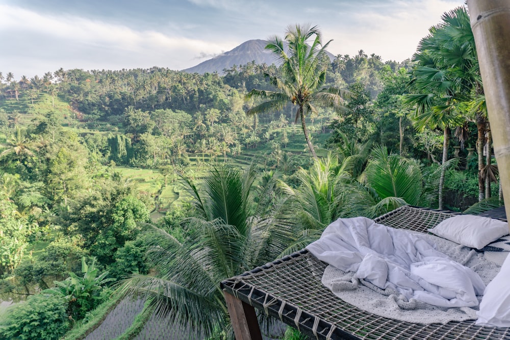 a hammock with a view of a tropical valley