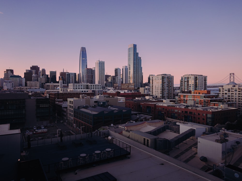 a view of a city with tall buildings