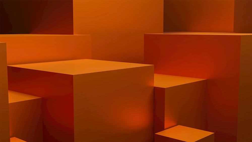 a group of orange cubes sitting in a room