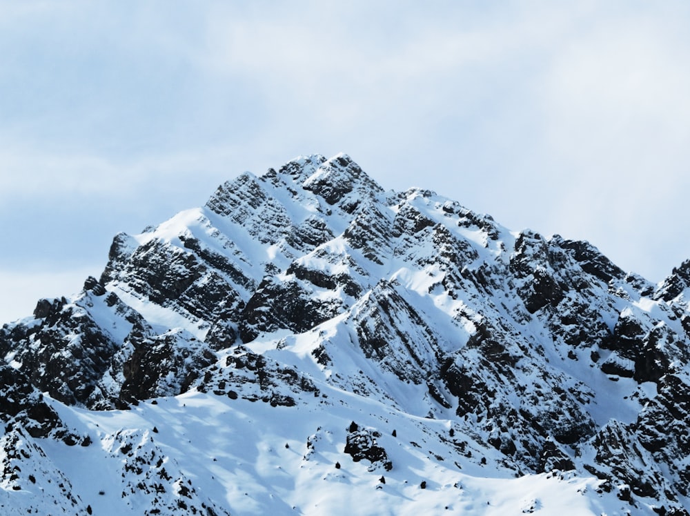 a mountain covered in snow under a blue sky