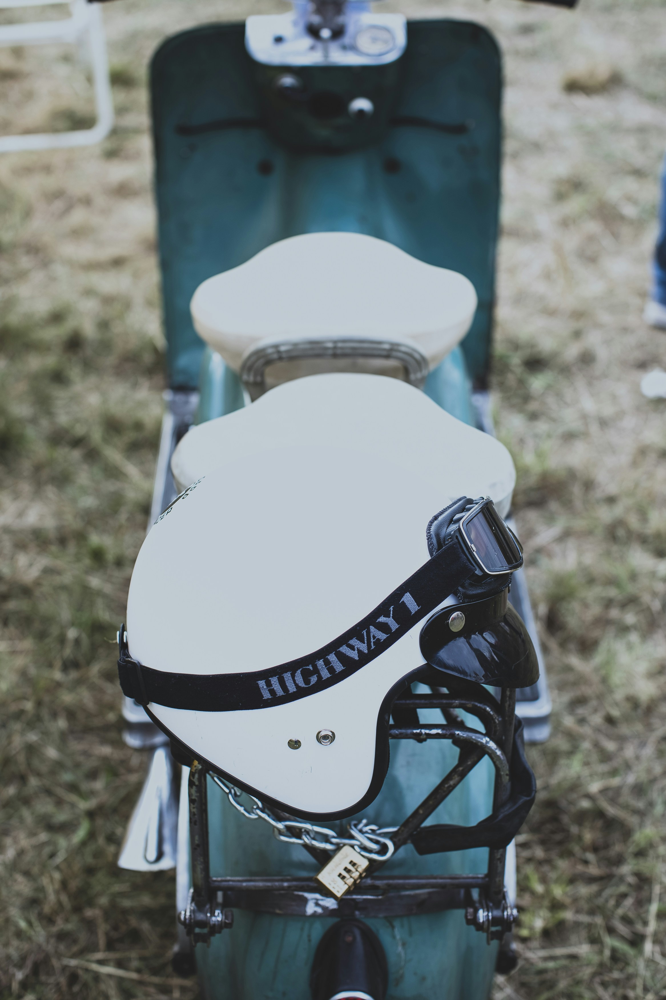 a motorcycle that is sitting in the grass