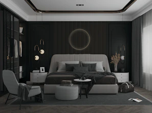 Sophisticated bedroom design showcasing clean lines and premium textures