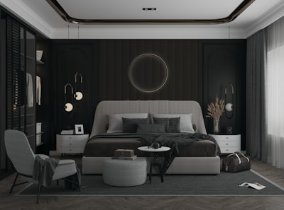 A stylish bedroom showcasing contemporary design elements.