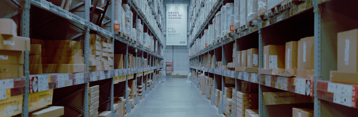 a large warehouse filled with lots of shelves