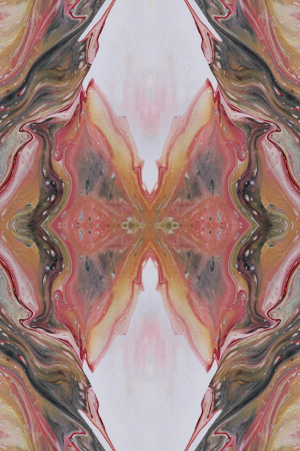 Una imagen abstracta de una flor con un centro rojo