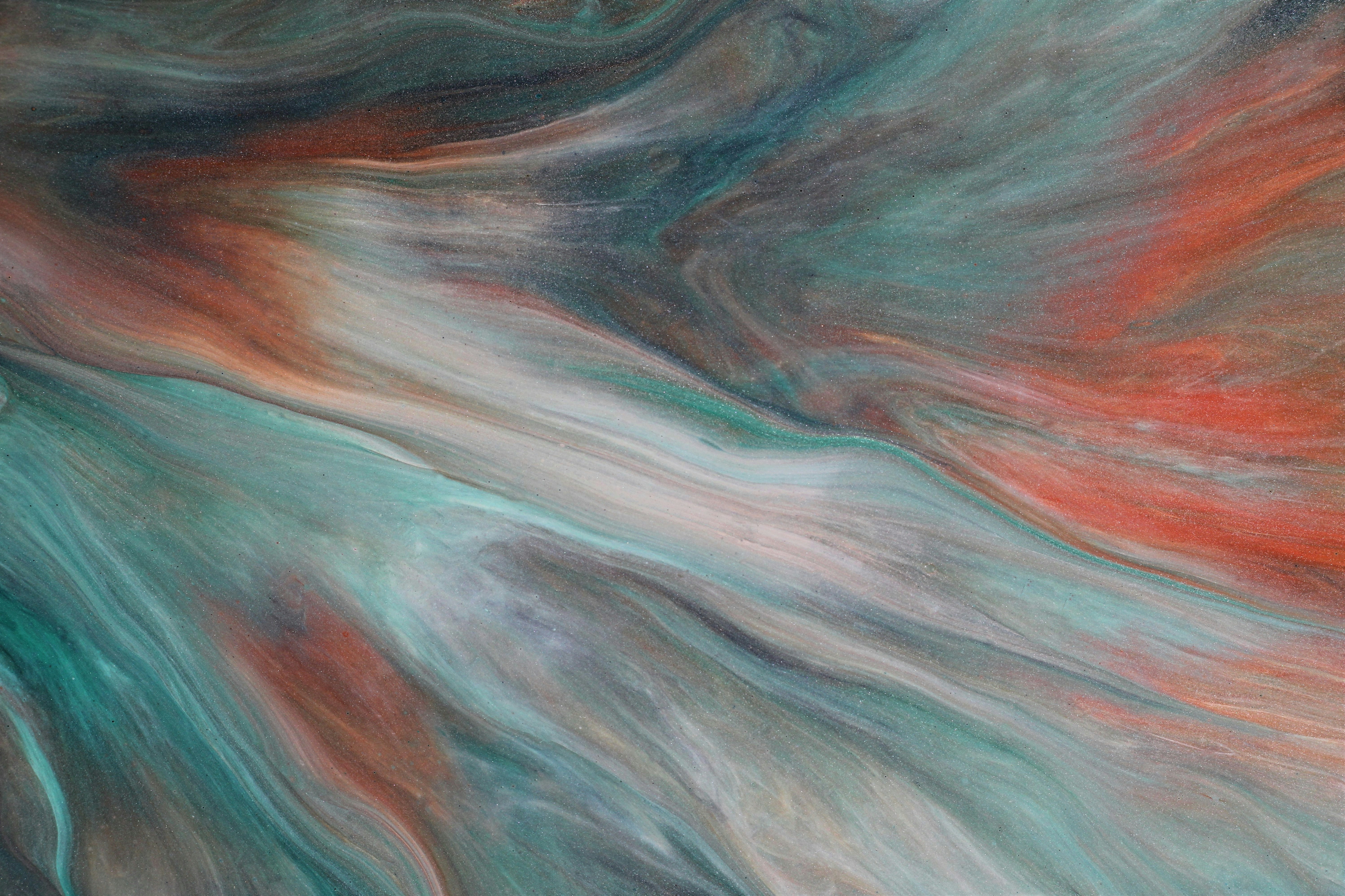 油絵抽象画 赤・オレンジ・青・灰色