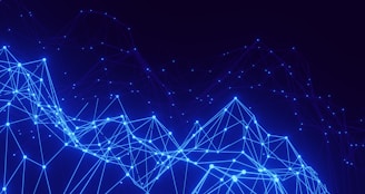 a blue background with lines and dots